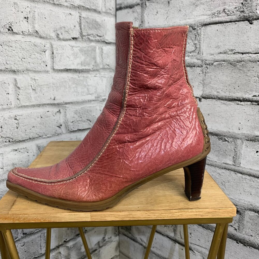 Jk Acid Vintage Y2K Pointy Toe Ankle Boots 7.5 Pink Distressed Leather Booties